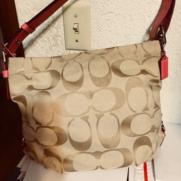 Coach Handbags - Authentic cloth Coach handbag in tan & pink
